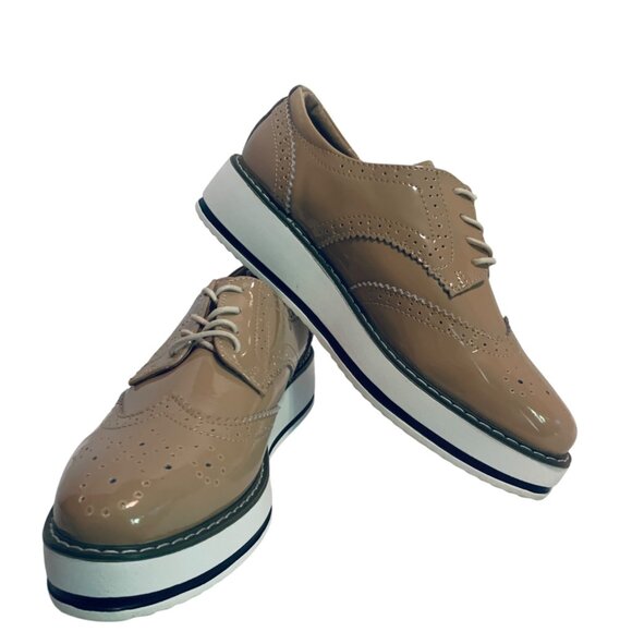 Platform Lace-Up Wingtips Oxford Shoes -Beige Women's Sz 8.5 Vegan Steampunk - Picture 4 of 9